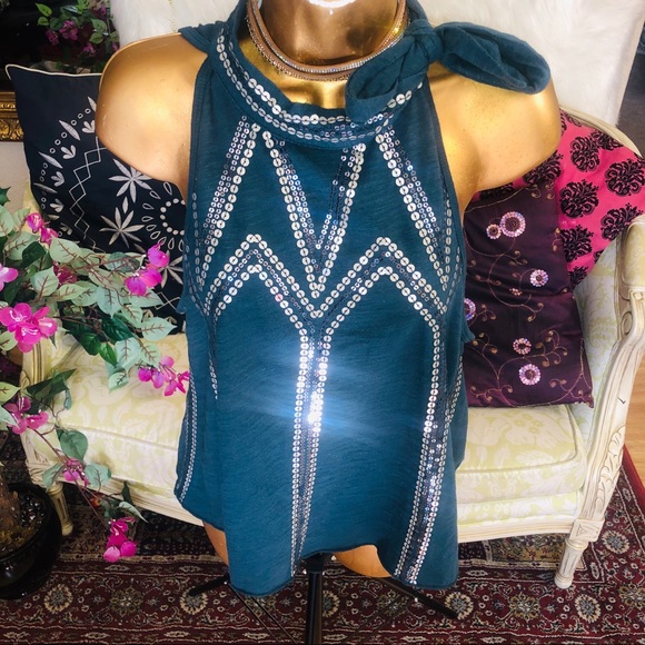 FREE PEOPLE Tank Top Tie Neck NEW Medium 4A07 - Picture 1 of 8